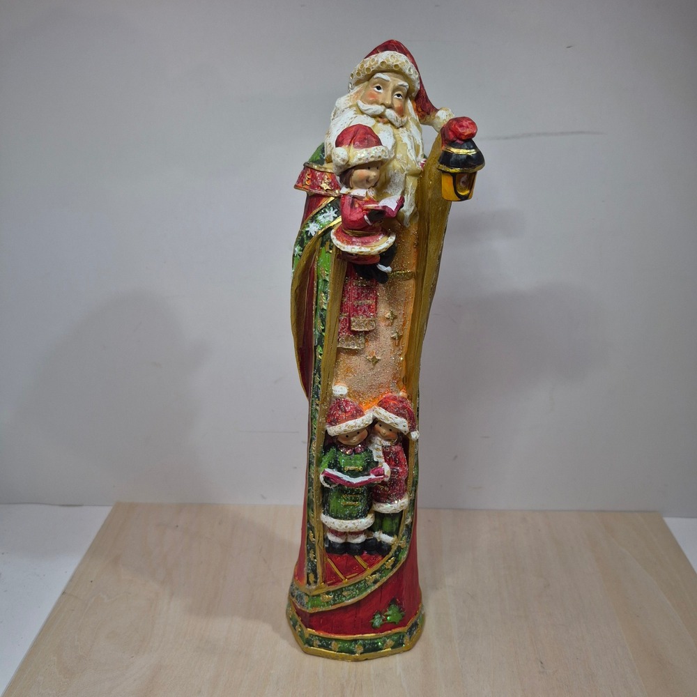 Tall Santa Figurine with Carolers and Lantern Christmas Decor 12 Inch Red Green